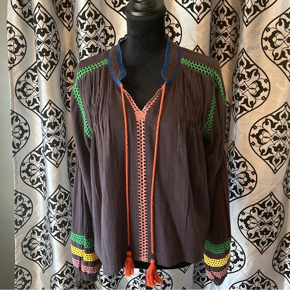 Urban Outfitters Bell Sleeve Black Boho Top Size Large